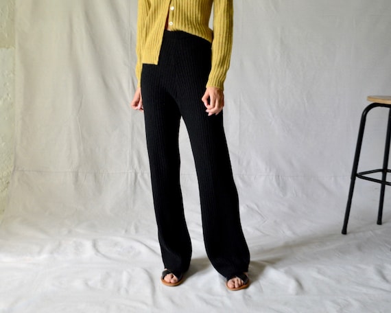 70s boucle ribbed knit wool blend lounge pants