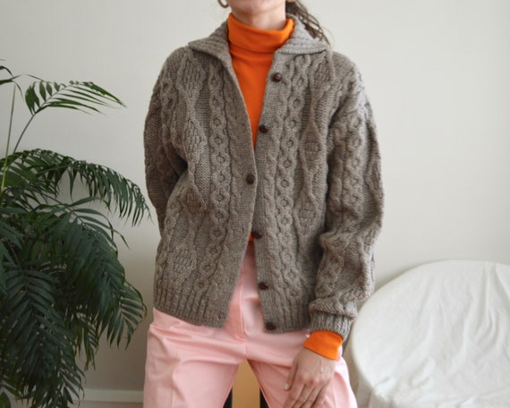 irish wool cableknit cropped fisherman cardigan