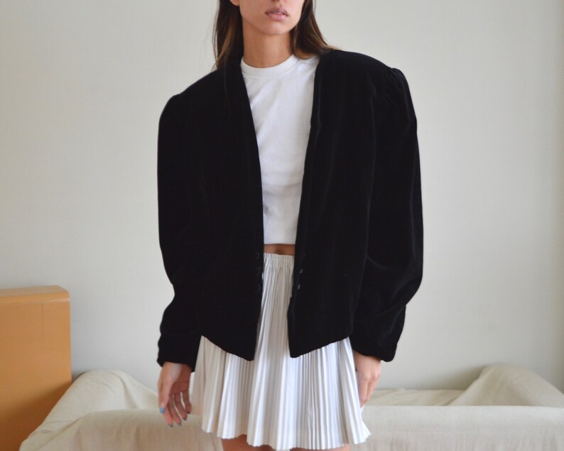 Black Velvet Puff Sleeve Bolero Jacket 