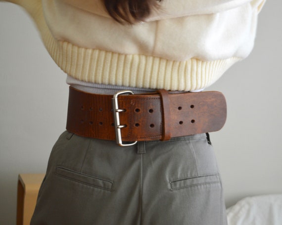 leather stamped rustic wide belt