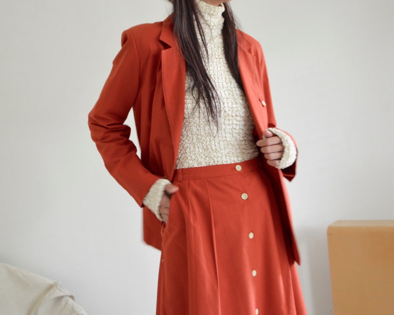 rust twill skirt and blazer 70s set image 6