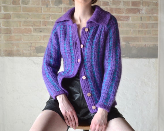 collared mohair cardigan / cableknit