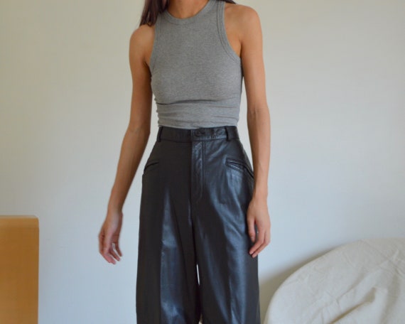black leather taper trousers / 29w - image 4