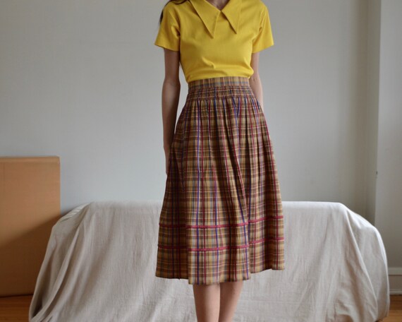 german cotton pleated plaid midi skirt with ruche… - image 6