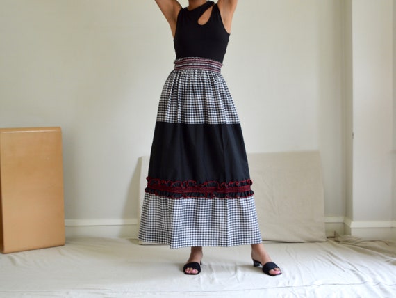 gingham 70s western maxi skirt with ruffle and sm… - image 4