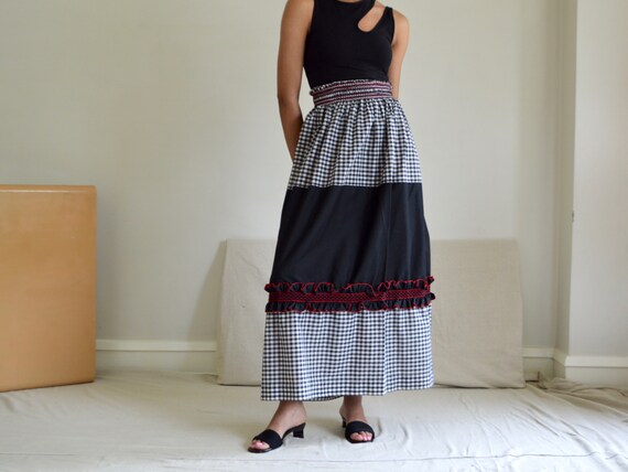 gingham 70s western maxi skirt with ruffle and sm… - image 3