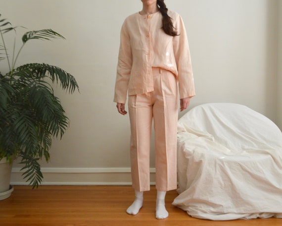 pink linen pleated pant set