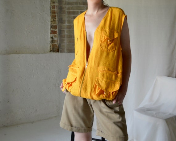 marigold linen cargo vest