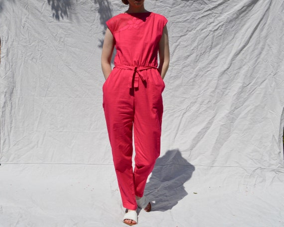 hot pink cotton cut out jumpsuit