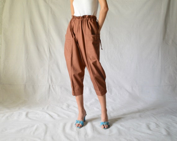 sienna canvas drawstring cargo cropped trousers /