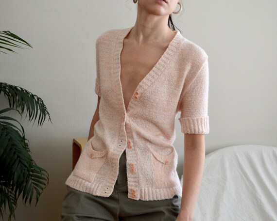 pink heathered short sleeve long line cardigan top