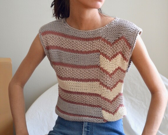 chunky handknit grey geometric sleeveless sweater