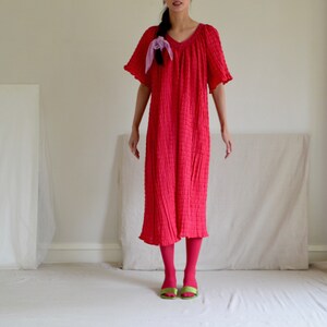 hot pink crinkle pleat smock dress with crochet neckline image 4