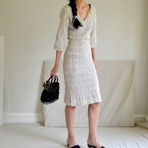 natural cotton nubby blend knit sheer crochet naked dress image 4