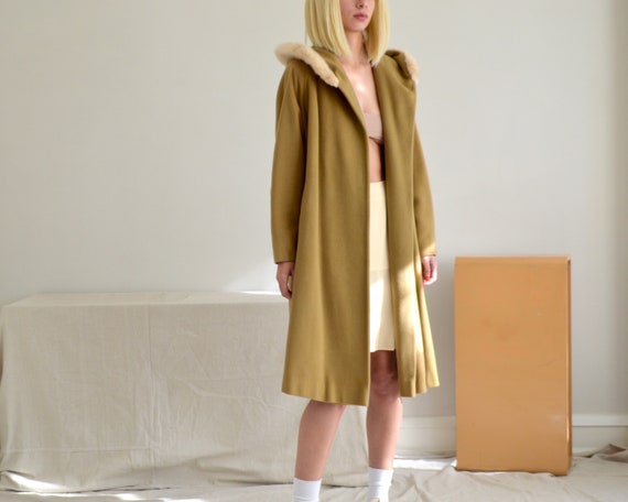 cashmere 60s mink trimmed hooded pale green car c… - image 5