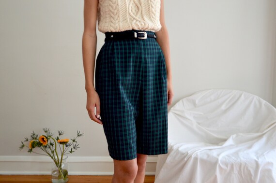 plaid pleated bermuda shorts / 31w