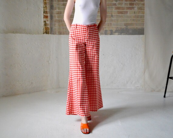 70s gingham hip hugger bell bottoms