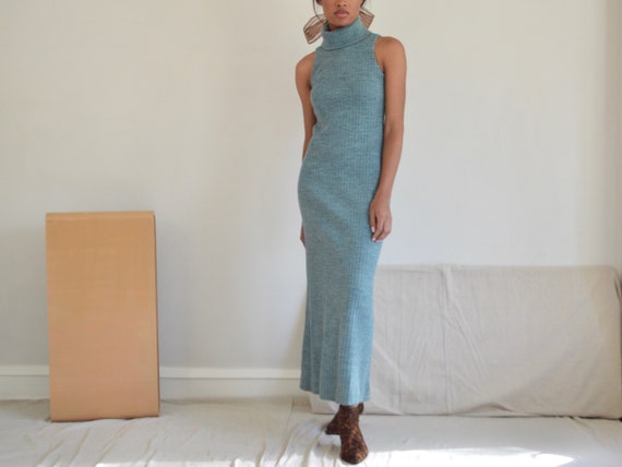 sage green ribbed knit 70s maxi dress with matchi… - image 2