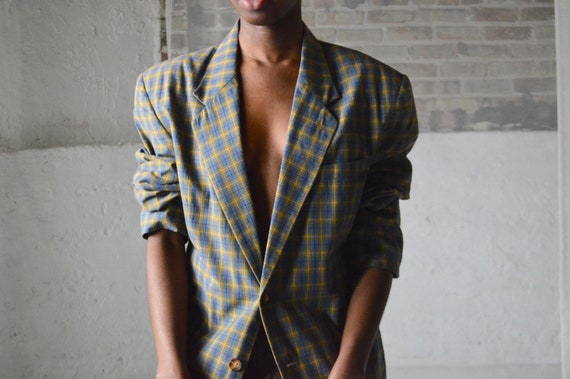 gap boxy plaid oversized cotton blazer