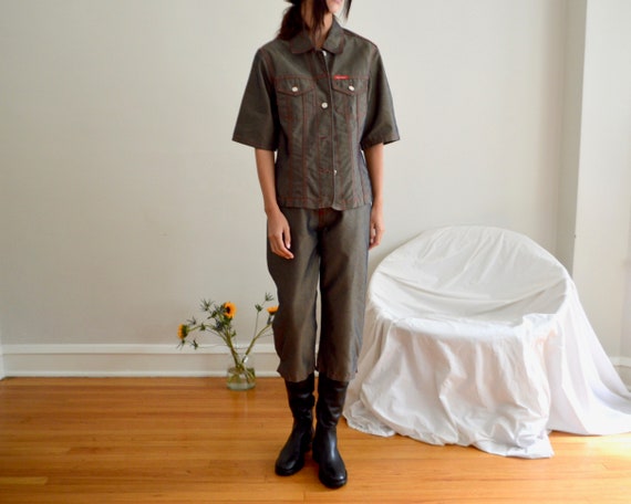 cropped denim two piece set / jacket and pant set