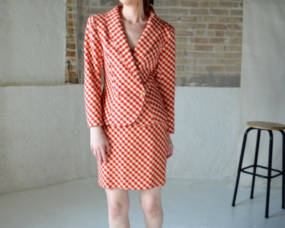 ungaro gingham skirt set / blazer and skirt set /