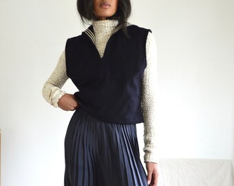 wool navy issued sailor pullover sweater / reworked into cropped vest