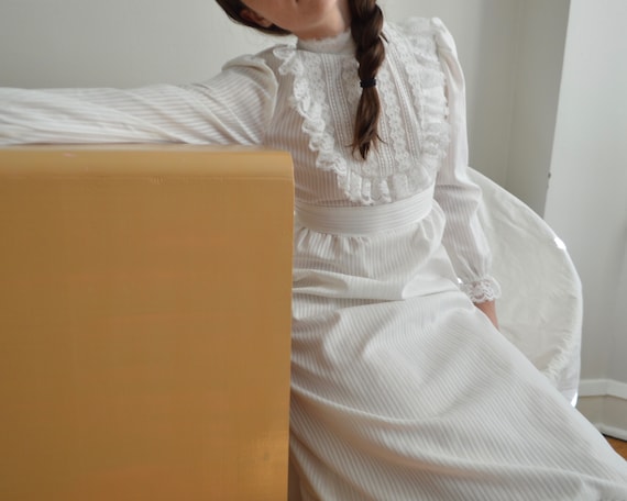 70s romantic white ruffled maxi dress