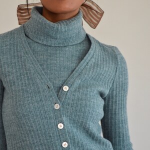 sage green ribbed knit 70s maxi dress with matching cardigan image 7