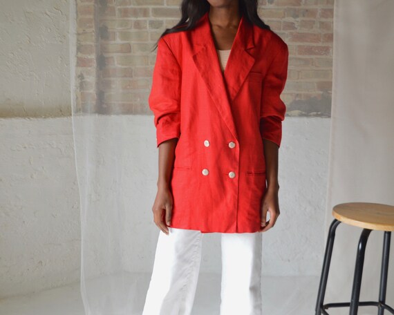 linen double breasted boxy blazer