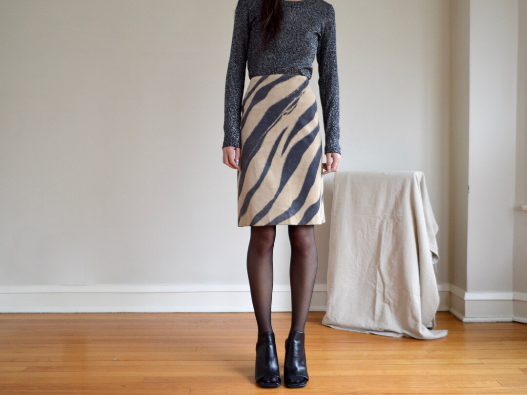 Suede Leather Zebra Print Pencil Skirt / 29w Etsy