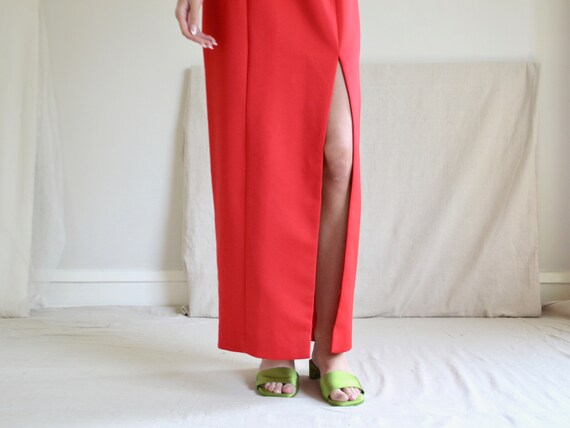 red satin high slit ankle length column skirt / 2… - image 4