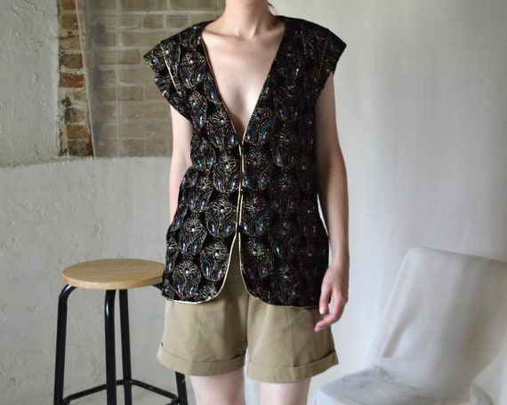 emanuel ungaro velvet embroidered long line vest /