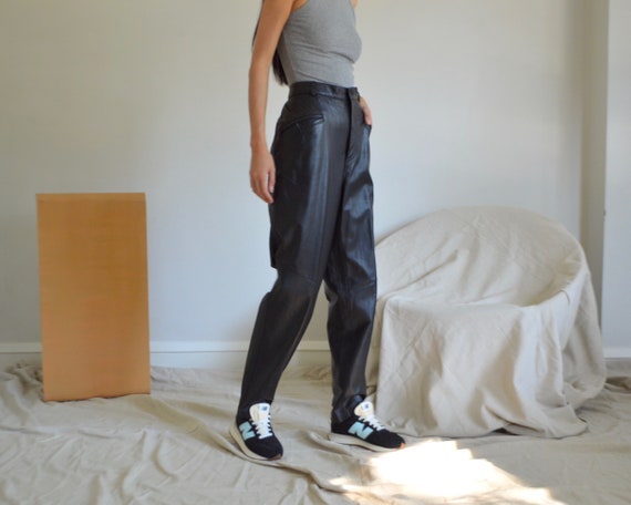 black leather taper trousers / 29w - image 2