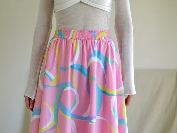 pale pink 80s full abstract midi skirt with pocke… - image 5