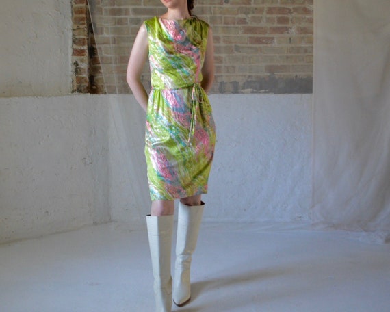 60s marble print beaded sheath dress