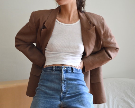 giorgio sant angelo tawny linen boxy blazer jacket