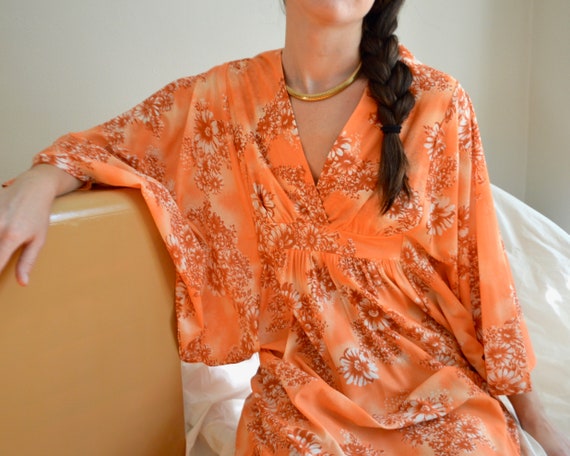 orange floral 70s maxi dress / loose fit