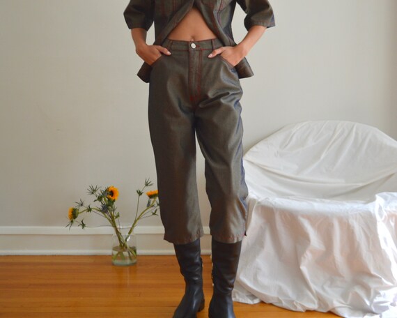 cropped denim two piece set / jacket and pant set