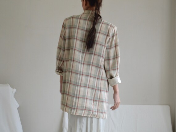 plaid linen long line oversized blazer jacket / j… - image 6