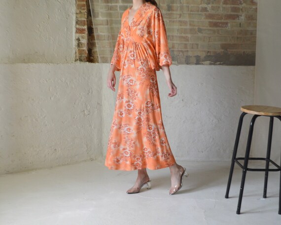 70s orange floral maxi dress / loose fit