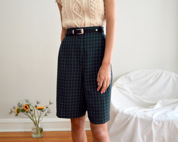 pleated tartan bermuda shorts / 31w