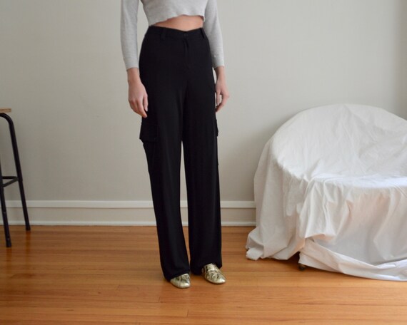 black knit straight leg cargo trousers / 29w