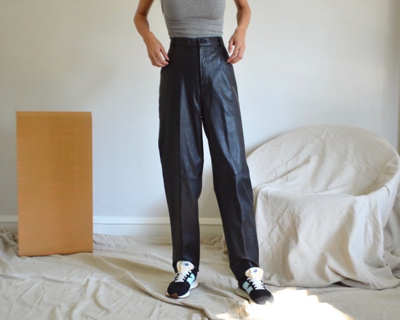 black leather taper trousers / 29w - image 1