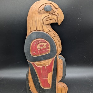 West coast indigenous first Nations carved eagle signed by h. rice