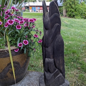 vintage West coast indigenous carved cedar Thunderbird totem pole