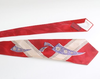 1940's Abstract Silk Tie in Red White and Blue