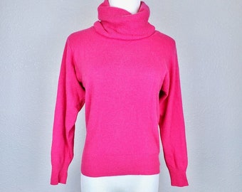 1990's Hot Pink 100% Cashmere Turtleneck Sweater by Bullock's Medium M