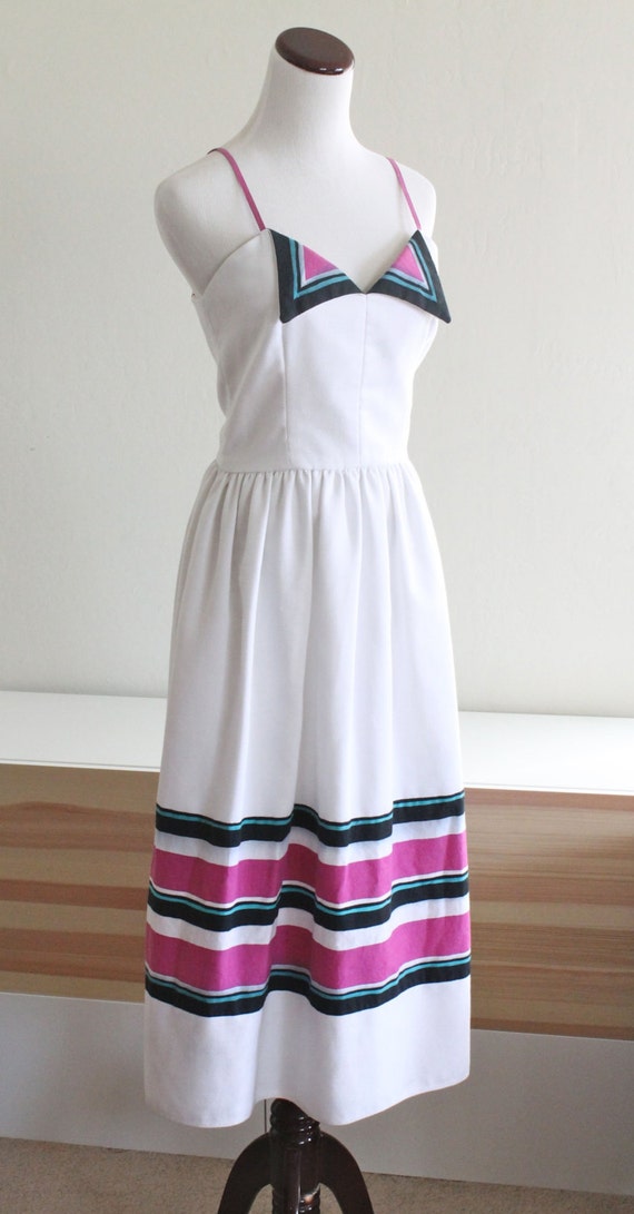 1970's White Day Dress with Stripes by Rizkallah f