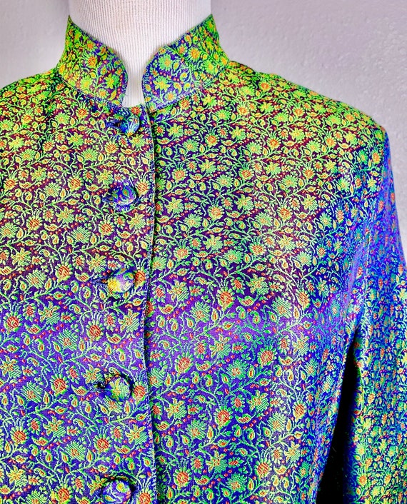 SALE: 1980's Lanasha Blue Green Iridescent Floral… - image 4