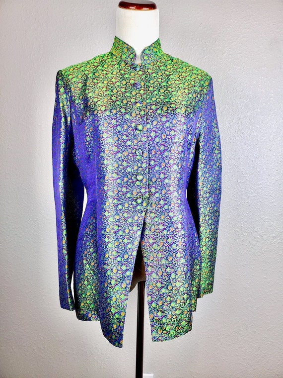 SALE: 1980's Lanasha Blue Green Iridescent Floral… - image 2